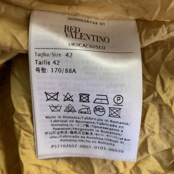 RED VALENTINO Size M Yellow Black Wool Blend Plaid 3/4 Sleeves Coat - Picture 6 of 6